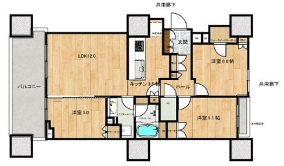 【高知大丸徒歩4分】高知市本町1丁目セントラルレジデンス高知中央公園　中古マンションの間取り|全室に窓・収納あり。生活動線の良い機能的な間取り