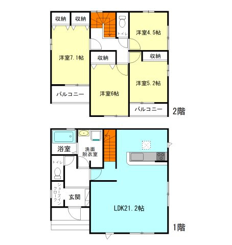 【間取り】 | アーバンスタイル前橋市北代田町1期ー③ | 玄関には嬉しいシューズインクローク完備！
リビングゆったり21.2帖！
家族と自然に顔合わせできるリビングアクセス階段！
