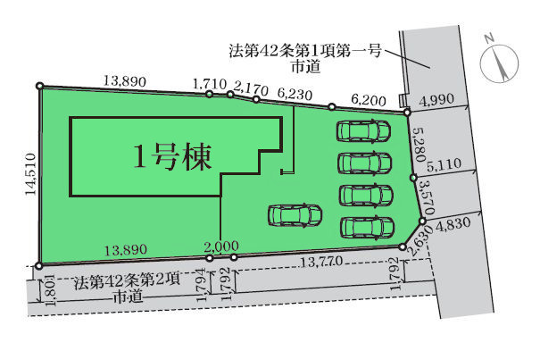 【区画図】 | リーブルガーデン.S高崎市上豊岡町第4ー① | 敷地面積は約120坪！
カースペースは並列4台以上駐車可能！