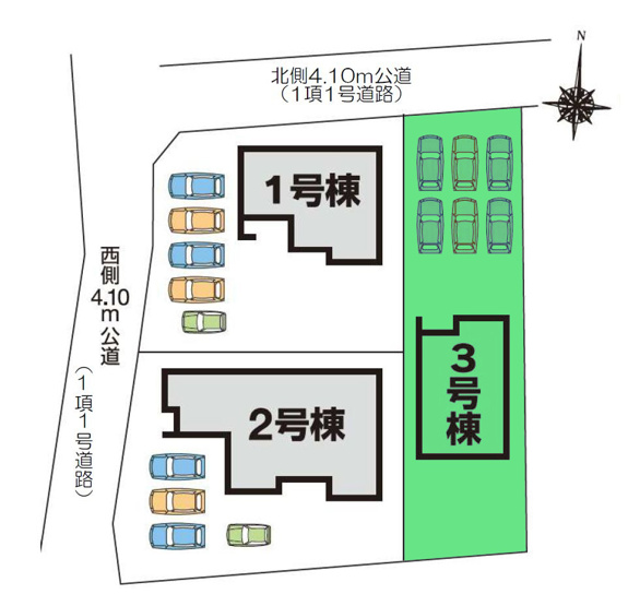 【区画図】 | フォーセール渋川市第7半田ー③ | 敷地はゆったり80坪！カースペースは6台駐車可能！