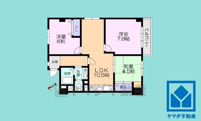 コープ甲子園の間取り|3LDK、専有面積72.23平米、バルコニー面積3.8平米、7階建て最上階の角部屋。