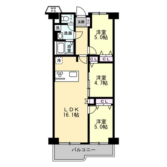 【間取り】 | ファミリープラザ泉北光明池C棟 | 16.1帖のLDKでゆったりお過ごし頂けます！オール洋室！