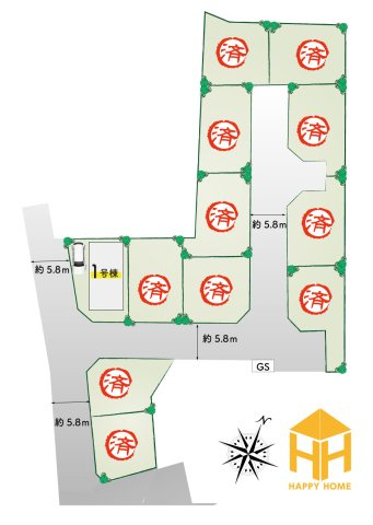 クレイドルガーデン摂津市鳥飼和道新築一戸建て｜全12区画＋駐車1台可の区画図|全12区画の分譲地です。