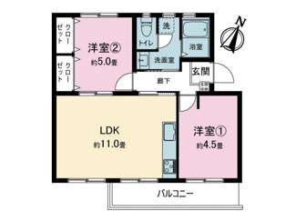 【間取り】 | 麻生台団地2号棟 | 2LDKの48.85㎡です。