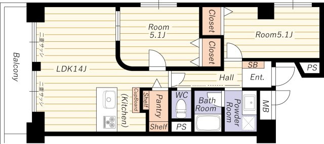 【間取り】 | サニーコーポ東三国 | 東南角部屋・令和８年3月末室内全面リフォーム済・全居室収納有・パントリー有