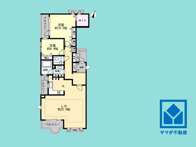 プレスティージュ苦楽園の間取り|3LDK、専有面積107.81平米、バルコニー面積14.21平米、4階建て3階部分の南西角部屋。2025年11月ハウスクリーニング・勝手口把手交換済の大変綺麗なお部屋です。