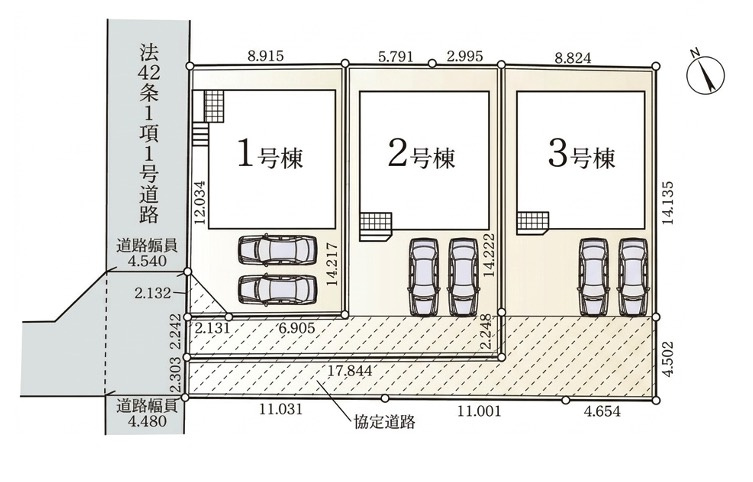 [新築住宅] 鴻巣市鴻巣 第1 全3棟の前面道路含む現地写真