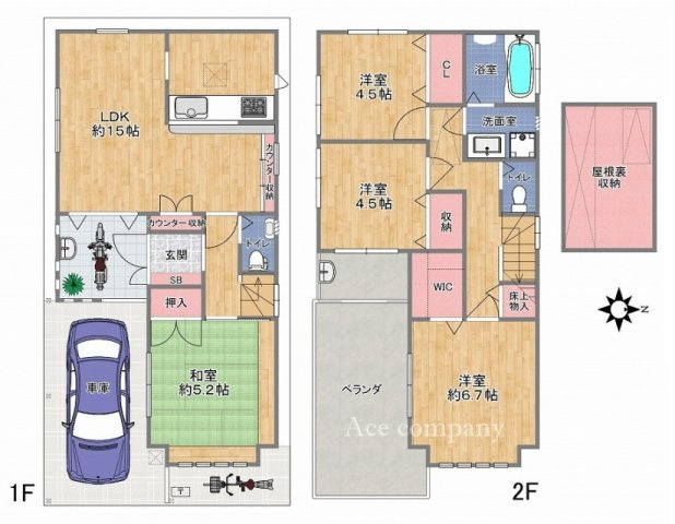 【間取り】 | 東大阪市岩田町6丁目 | 【4LDK＋車庫】玄関広々ポーチ付き♪室内リフォーム済み☆食洗機・浴室乾燥機・TVモニターホン完備☆広いベランダ付き☆2階にバス・洗面・トイレの配置♪トイレは2ヶ所、各階に完備♪WICあります♪