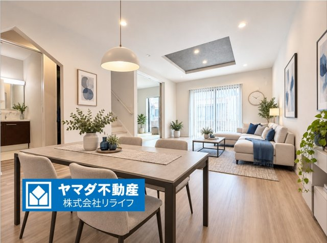 タマタウン　岐阜市萱場東町（城西小）　全3区画分譲の居間・リビング|※家具はCGによるイメージ　最高級グレードの床材グラフィアート仕様。家族が増える事を考えて約20帖近くの広さにこだわっています。
