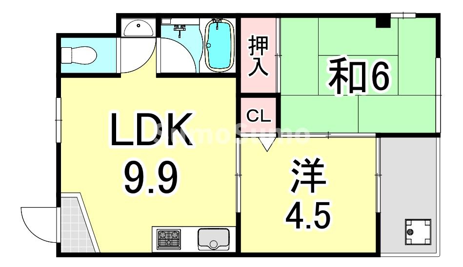 芦屋第一コーポラスの間取り|収納があります