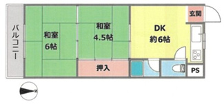 【間取り】 | シャトル ヨネ | 単身様からお二人様におすすめの２DKの間取りです♪南向きバルコニーで陽当たり良好です！！