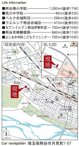 【仲介手数料無料】新築戸建　熊谷市月見町1-57（全1棟）の地図