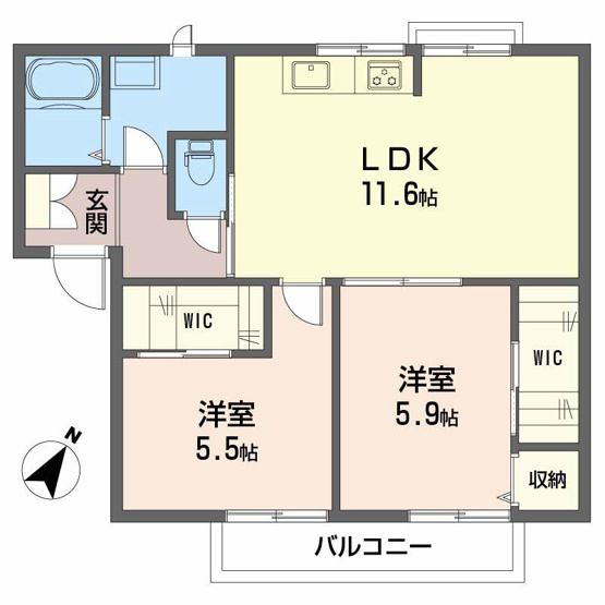 【間取り】 | ニューライフ越智 | 2LDKのお部屋です