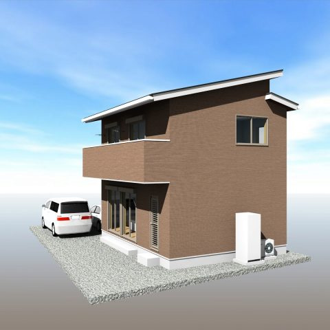 高知市朝倉本町(南)　新築一戸建ての外観パース|南向きの広々バルコニー。洗濯物もたっぷり干せる、陽だまりのプライベート空間☆