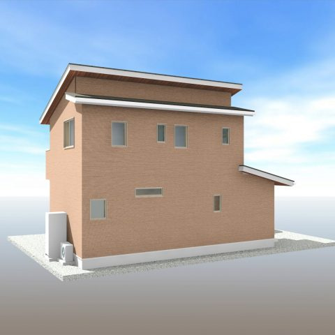 高知市朝倉本町(南)　新築一戸建ての外観パース|どの角度から見ても美しいフォルム。窓の配置にこだわり、プライバシーと採光を両立☆