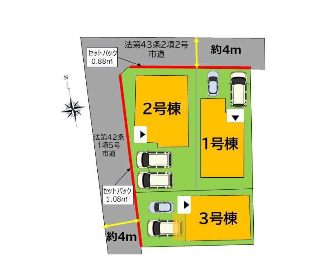 福岡市西区今宿2丁目第1-3棟（2号棟）の区画図|配置図（2号棟）