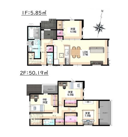 春日市須玖南5丁目第2-2棟（2号棟）の間取り|全居室収納付きで便利です。