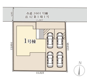 日立市相田町５期の区画図|1号棟間取り図です。3LDK+２WIC各居室に収納
