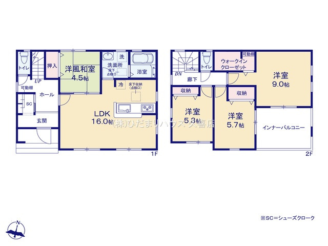 白岡市白岡7期　新築一戸建て　02　リーブルガーデンの間取り|動線を考慮した水回り集中設計で家事ラクが叶います♪