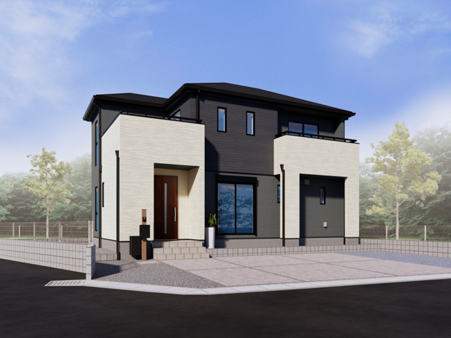 【外観パース】 | 坂東市岩井　新築戸建　1号棟 | スーパー至近で、お買い物に便利な立地です(#^^#)