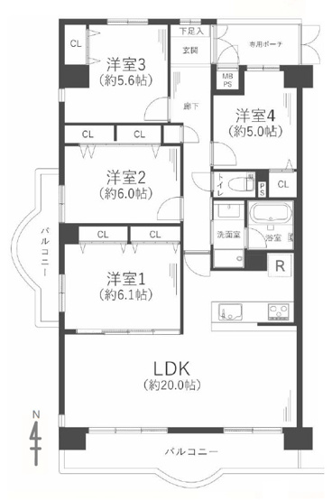 【間取り】 | ファミールハイツ城東A棟 | 【南西角住戸！4LDK！専有面積93平米超え！LDK約20帖！室内水廻り設備一新！建具新調、全面リフォーム済み☆アフターサービス保証付き☆食洗機＆浄水器・バス追炊機能・浴室乾燥機完備☆照明器具付き☆】
