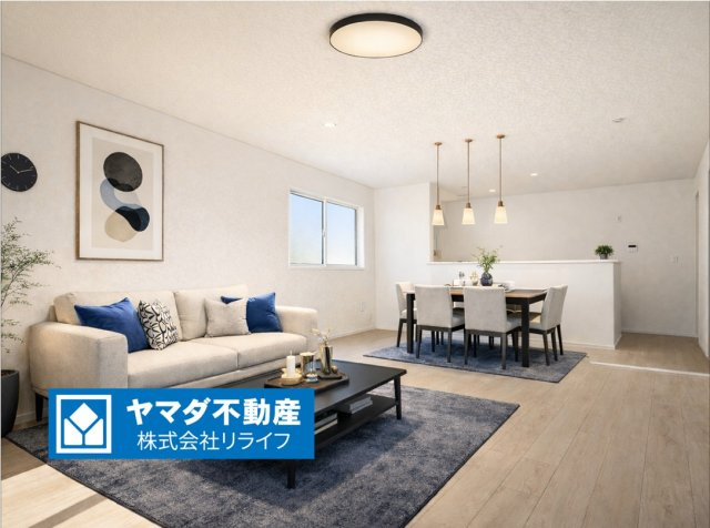 クワイエ　岐阜市西中島第7　全2区画分譲の居間・リビング|※家具はCGによるイメージ　フローリング材は木目調でナチュラルな美しさ。
床材に受ける様々な傷や、温度・湿度変化によるクラックの発生を大幅に抑える特殊加工を施工済み。