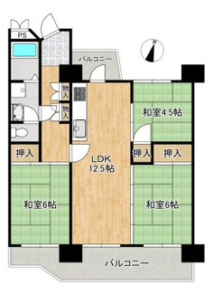 【間取り】 | 陵南住宅２号棟 | 使いやすい振り分け配置の３ＬＤＫファミリータイプ♪