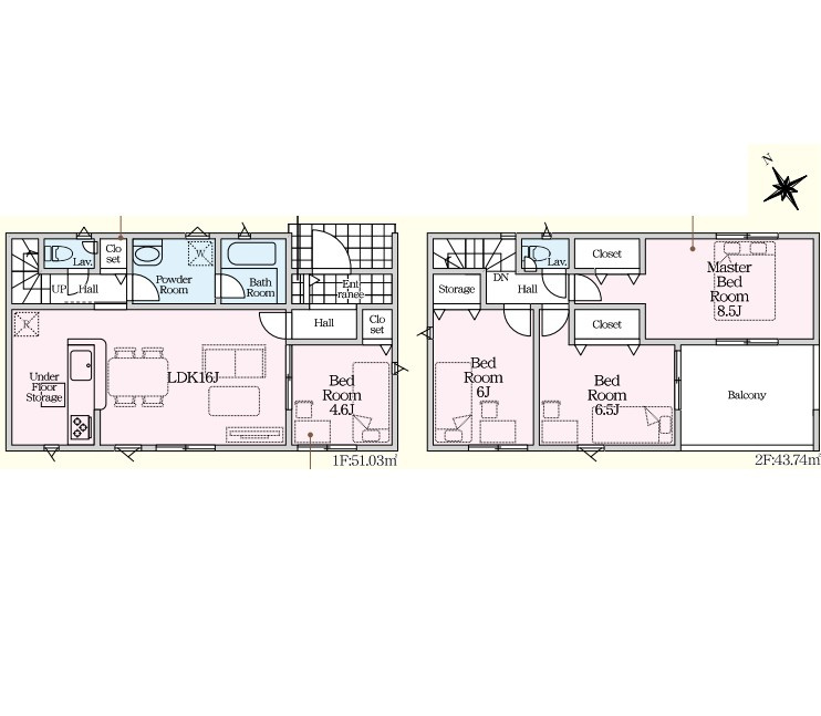 新築戸建　富士市水戸島第2　全1棟　１号棟の区画図