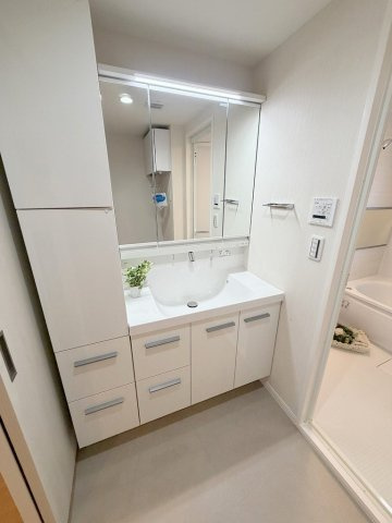 パークフィールドみさとテラ・ウエスト2街区2号館の独立洗面台|収納がたっぷり付いた洗面化粧台です