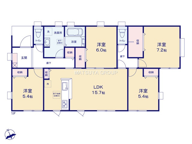 リーブルガーデン岡崎市福岡町第2　4号棟の間取り|【４号棟】土地面積：276.38㎡/建物面積：96.06㎡