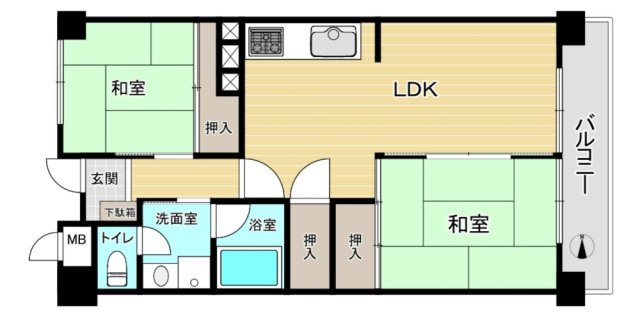 日商岩井甲陽園マンションの間取り|来客の際には、LDKと和室の間の扉を開けることで、開放感あふれる空間に！
どちらの居室にも大きな窓がある為、リビング全体が明るい陽光に包まれます。
