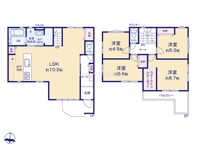 越谷市大字大林 新築分譲住宅 全2棟 1号棟の間取り