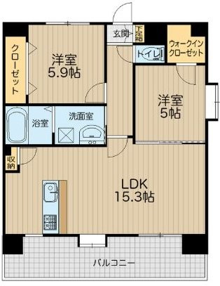熊本市中央区新屋敷２丁目の賃貸マンションの間取り