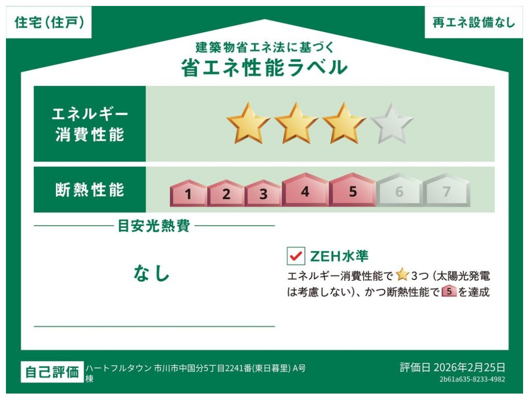 市川市中国分５丁目新築戸建【国府台小学校:6分】の省エネ性能ラベル|省エネ性能ラベル・ZEH水準