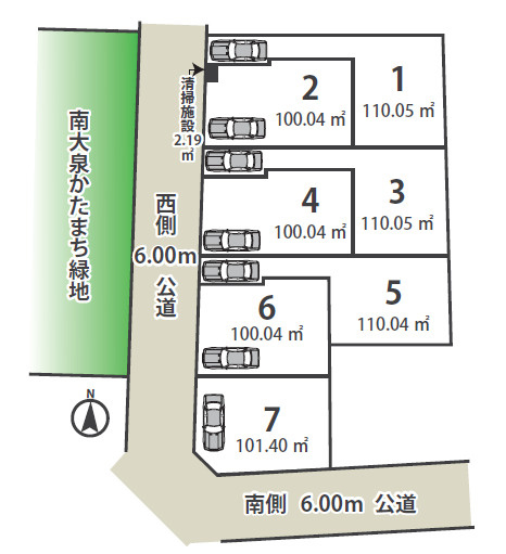練馬区南大泉2丁目　土地100ｍ2超　開発分譲地　全7区画の土地図|角地を含む全7区画♪低層エリアの落ち着いた住環境に誕生です♪建築条件なしも対応可能です♪