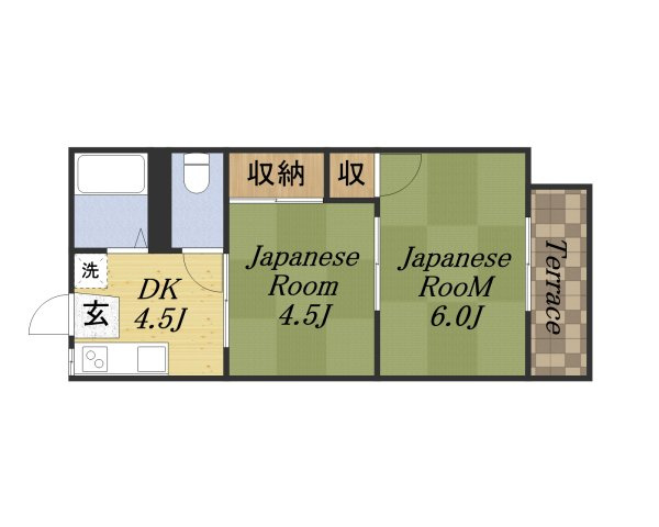 川西市東多田２丁目のアパートの間取り