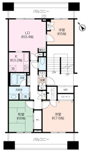 3LDKで2面バルコニーのお部屋