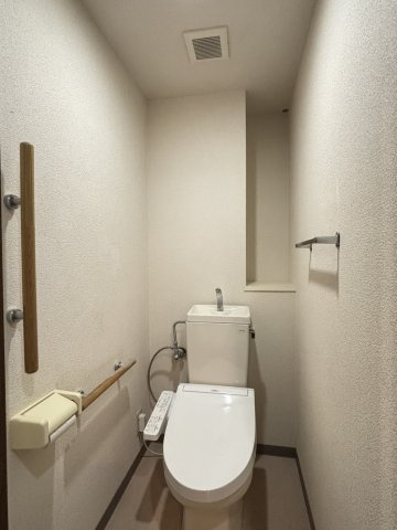 ウォシュレット付きの落ち着いた色調のトイレです
