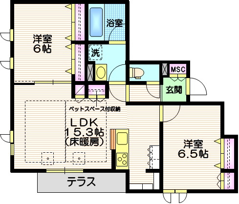 リ・ウェストの間取り|振分けタイプのお部屋