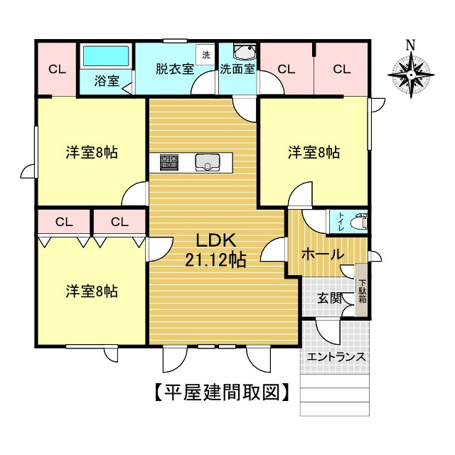 北見市清見町７４番地３３　平屋建中古売家の間取り
