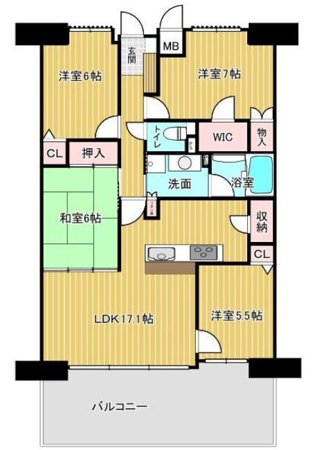 真亀2丁目パークヒルズ高揚アネックス3階の間取り