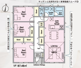【間取り】 | クレイドルガーデン山口市阿知須　第８（１号棟） | 全室収納スペースを確保し、暮らしやすさに配慮。陽当たりも考えた間取りとなっております。