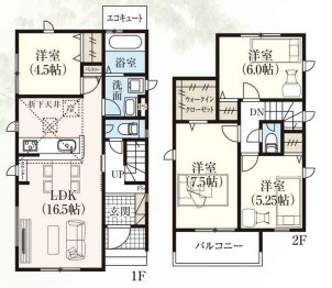 【新築戸建】【オール電化】　いわき市錦町花ノ井3期　全5棟の間取り|1号棟の間取り図です。ご参照ください。