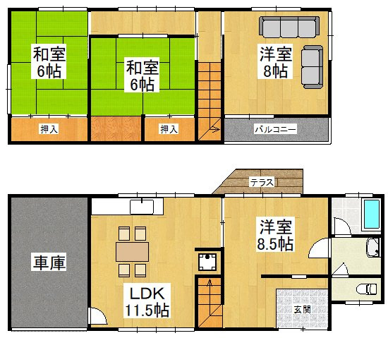 【間取り】 | 河内長野市松ケ丘東町貸家