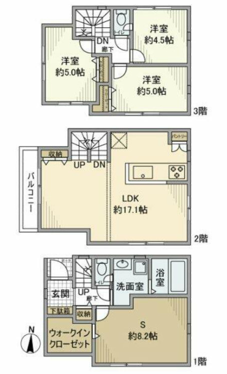 三宿戸建　食洗器　トイレ2か所　駐車場付きの間取り