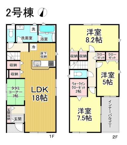 【今からご案内可能】東海市名和町　全2棟の間取り|【2号棟】3290万円、3LDK＋タタミコーナー、土地面積:128.67㎡、建物面積:105.30㎡