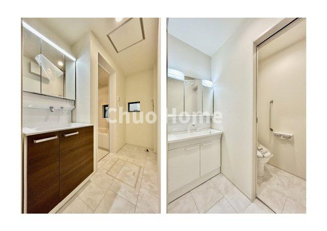 江戸川区大杉2丁目新築分譲住宅の独立洗面台|洗面化粧台は、1F洗面所と、2Fトイレ前にそれぞれ設置