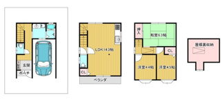 【間取り】 | 大阪市西淀川区御幣島４丁目中古戸建　リフォーム済 | 車庫付き３LDKの間取りで新婚様からファミリー様まで幅広くおすすめです！！屋根裏収納も有ります！！