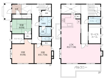 3SLDKのこだわりの詰まった住宅です。玄関上部には吹き抜けを採用しており、開放的な空間が広がります。