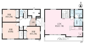 参考プランとなります。
※外構工事、地盤強化工事等は別途費用がかかります。
※上記プランは一例です、建築会社、プランは自由に決定できます。